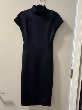 Zara Navy Mock-Neck Midi Dress Size S